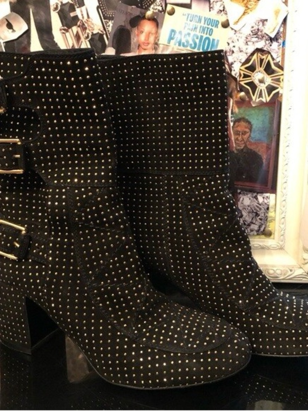 Laurence Dacade Black Studded Suede Buckle Ankle Boots
